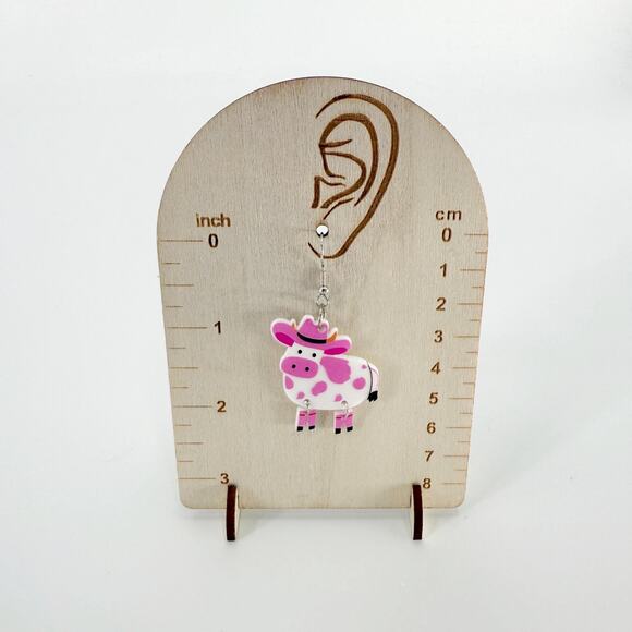 Cowboy Cow Earrings, Pink Cow Earrings, Farm Earrings, Homestead, Farmer Gift - Picture 4 of 4